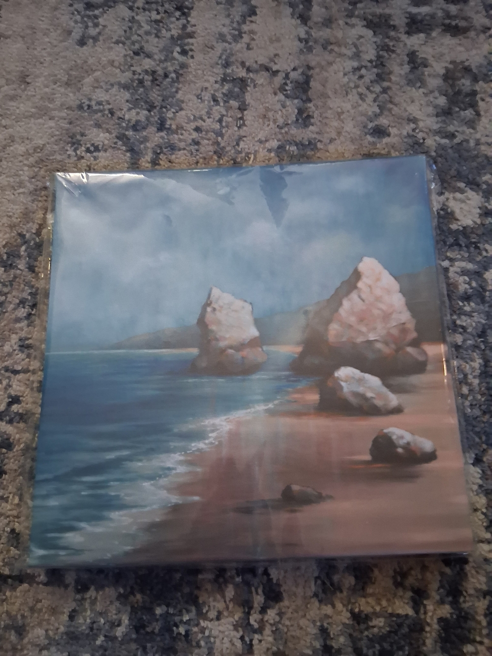 Seascape Rock Beach Wall Art Print - Blue and Tan